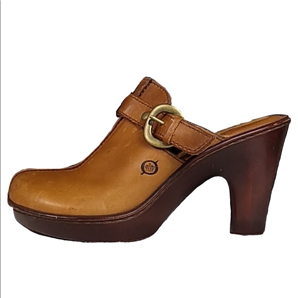 Born Shoes - Born leather wedge heeled clogs size 8 mules